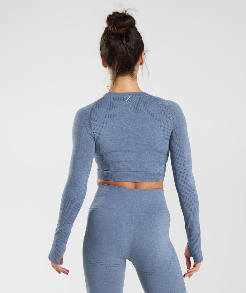 Women's Gymshark Vital Seamless 2.0 Cropped Tops Blue | NZ 3ITXEO